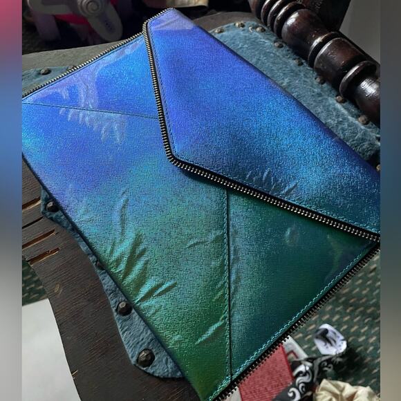 Rare Rebecca Minkoff Iridescent Blue Envelope Clutch - Picture 7 of 7